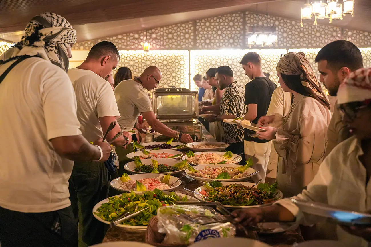 Dinner and seating at a desert safari camp
